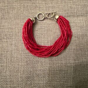 Pink Multi-Strand Beaded Bracelet w/ Silver Toggle Clasp